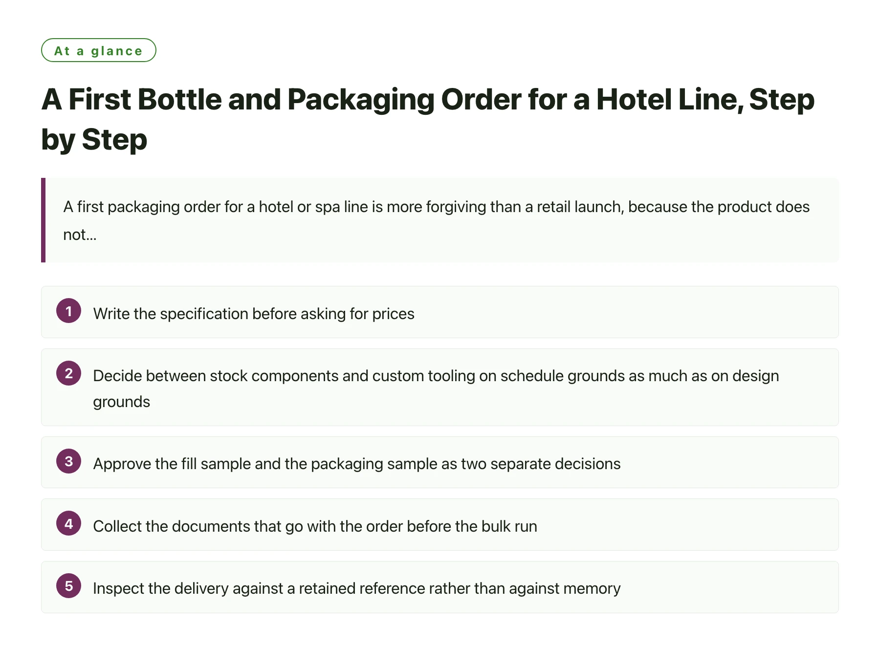 A First Bottle and Packaging Order for a Hotel Line, Step by Step——全文要点速览
